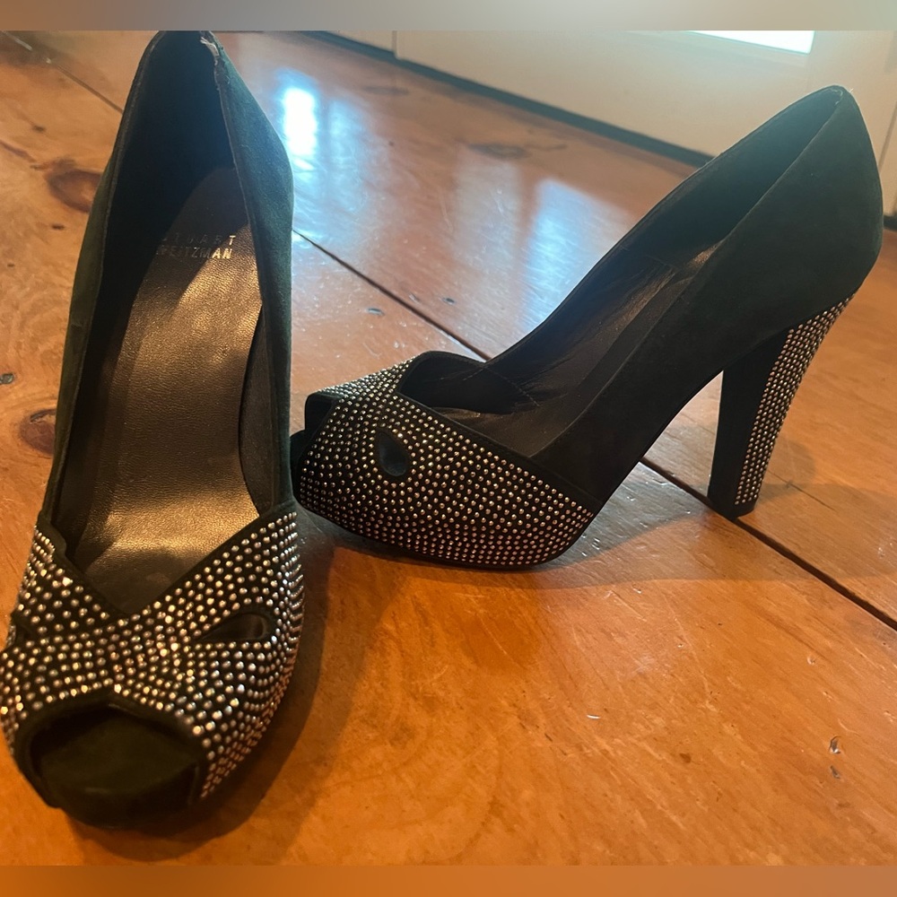 Stuart Weitzman Emerald Green Suede Olen Toed Platform Heels